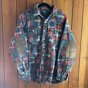 Ralph Lauren Multicolor Plaid Shirt with Brown Patches